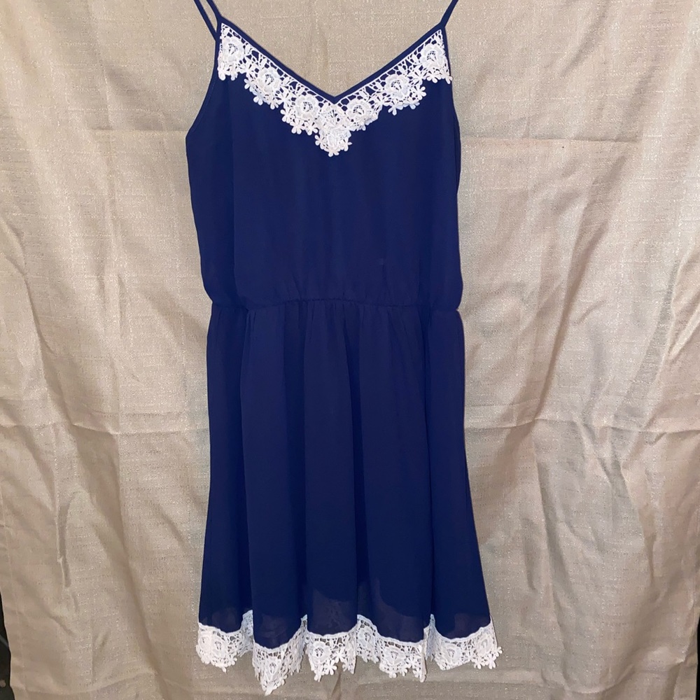 Navy Blue/White Lace Sun Dress